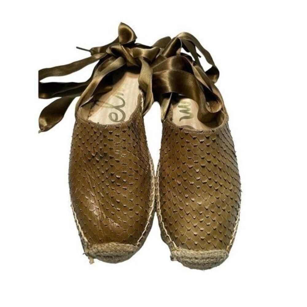 Sam Edelman Tan Scaled Lace Up Ankle Tie Espadrille Flats Brown Women‎ Shoes 38